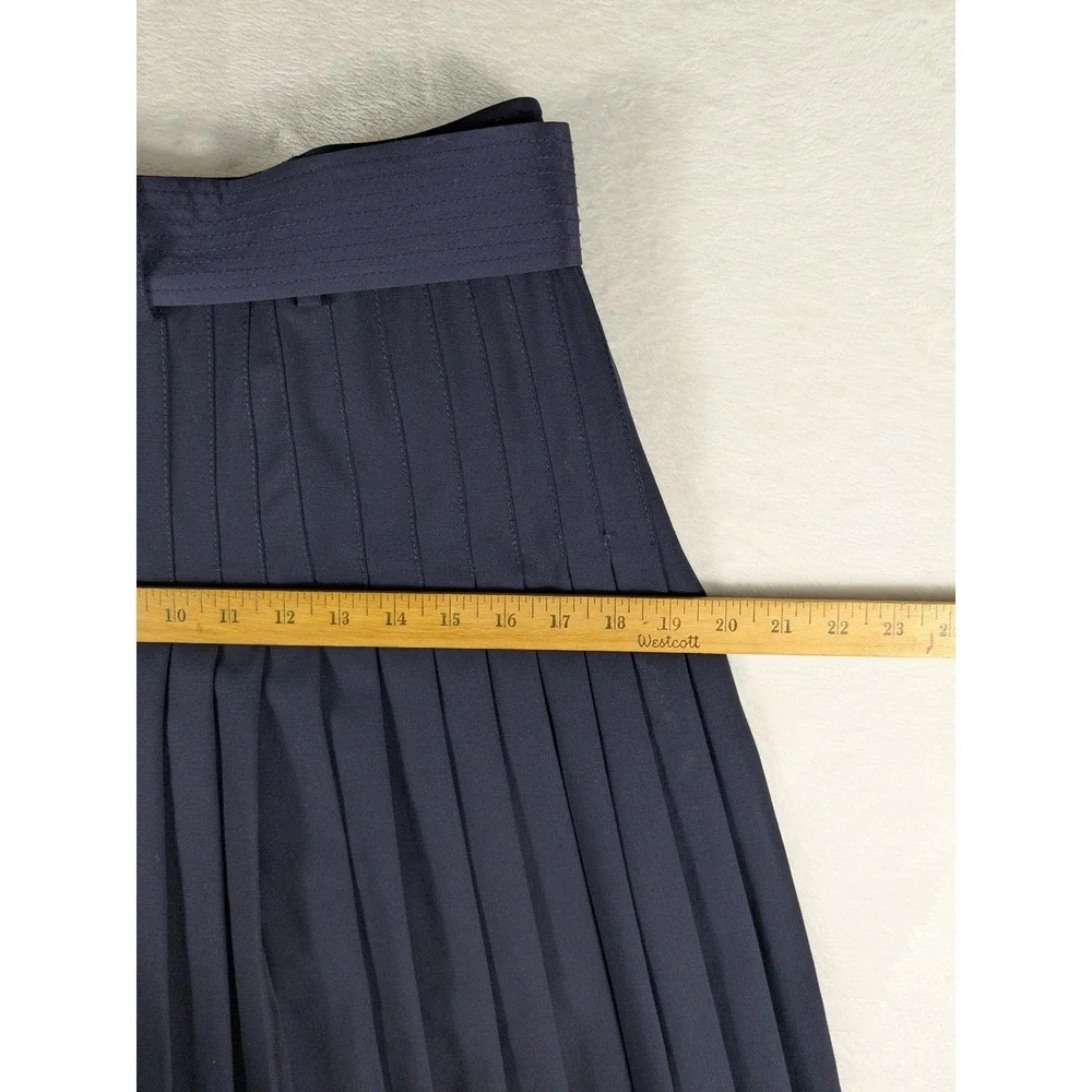 Tory Burch Navy Blue Pleated Wrap Skirt Tie‎ Waist Mini Size 6 Wool Blend